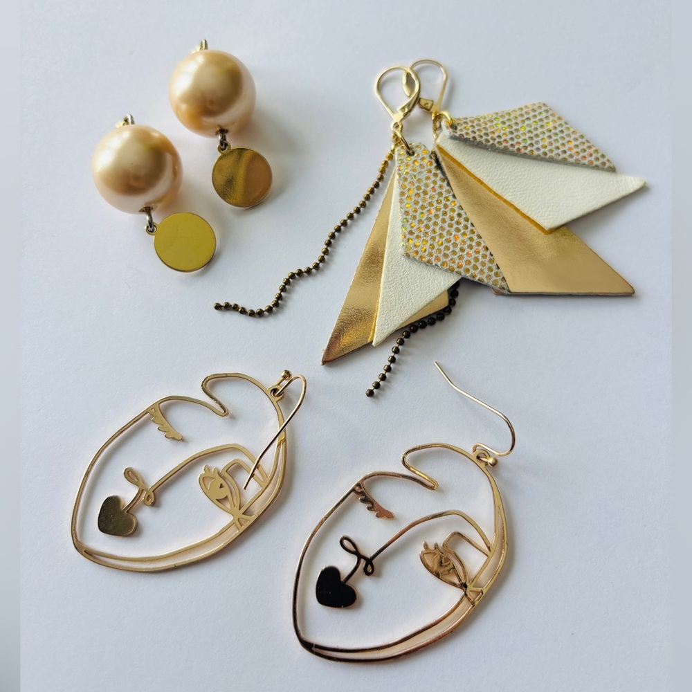3pc Gold Earring Set - Boutique French Leather, J.Crew, H&M